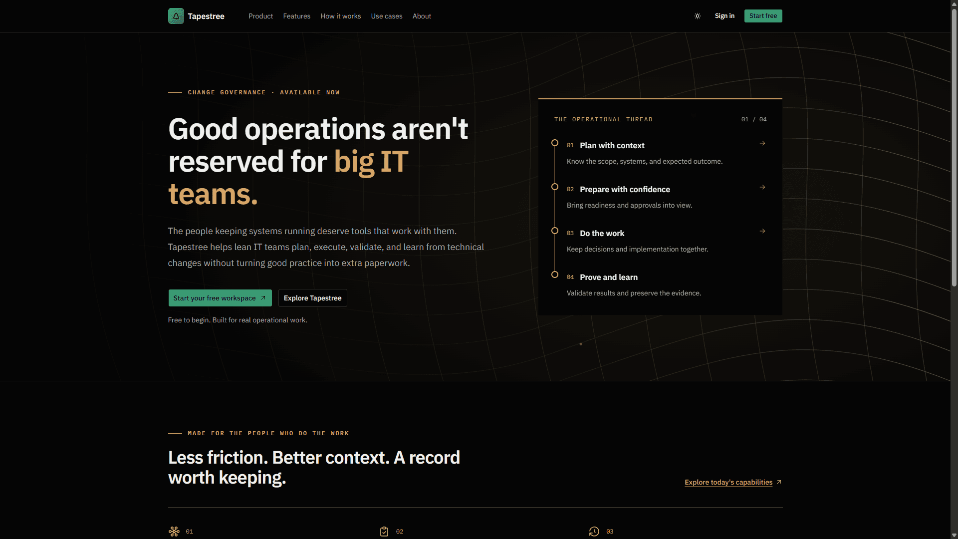 Tapestree product homepage showing the current application interface